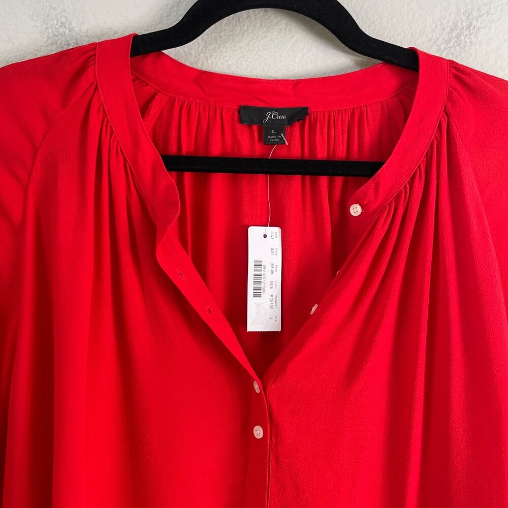 NEW J Crew Womens Large Red Blouse Viscose Long‎ Sleeve Shirt Top - Picture 8 of 9